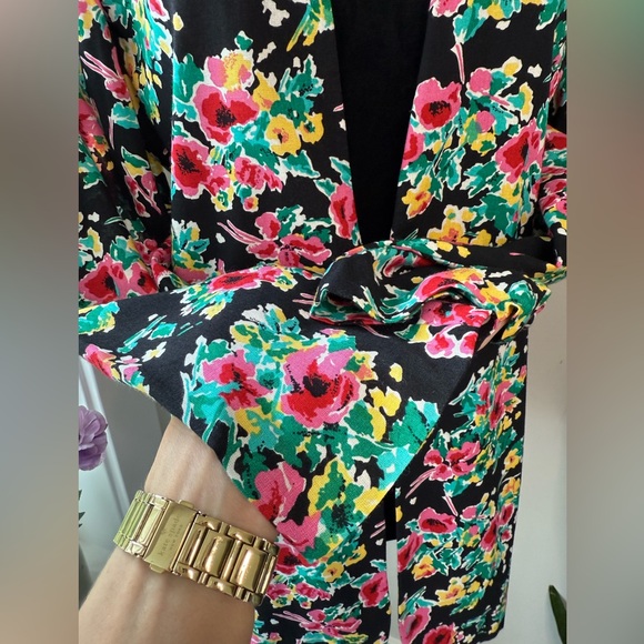 Norton McNaughton Vintage Floral Open Blazer Black Shoulder Pads Women Size 10 - Picture 4 of 6